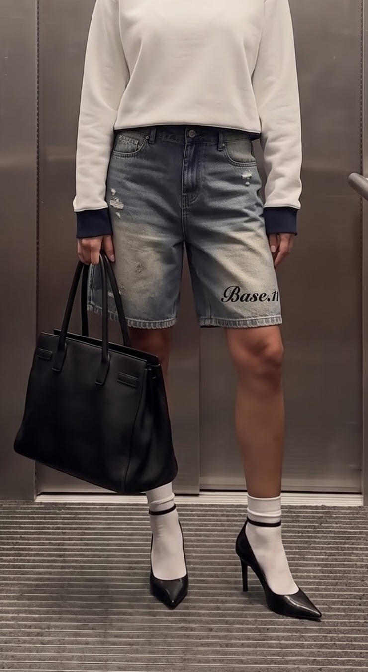 Faded Distressed Baggy Denim Shorts